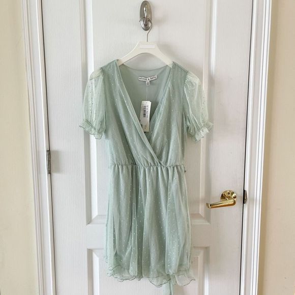 Allison & Kelly Dresses & Skirts - Allison & Kelly NWT Junior XS Pastel Green Ruffled Pokadot Dress with Ruffle Tri